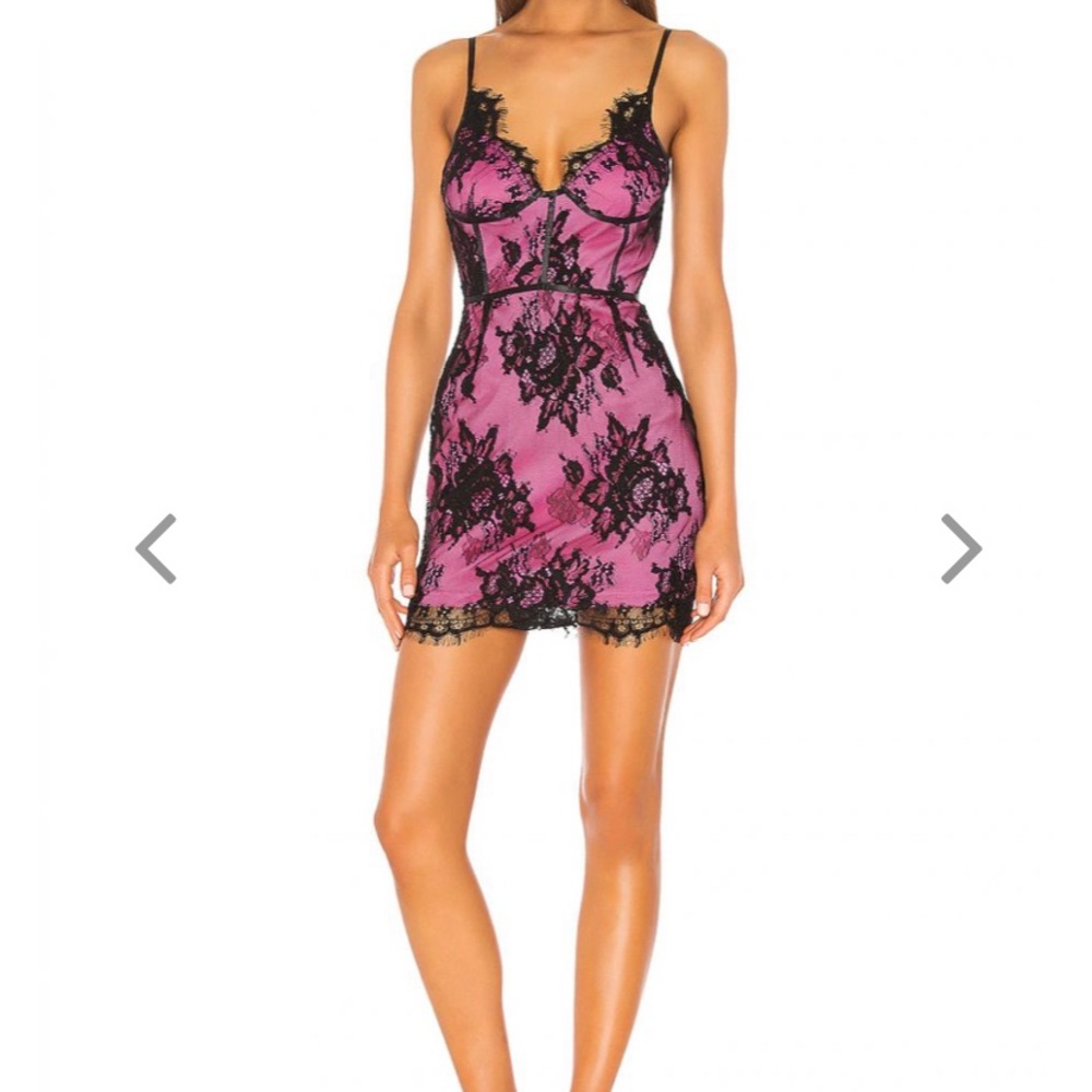 Superdown Pink Black Lace Overlay Bustier Dress Sz M NWT